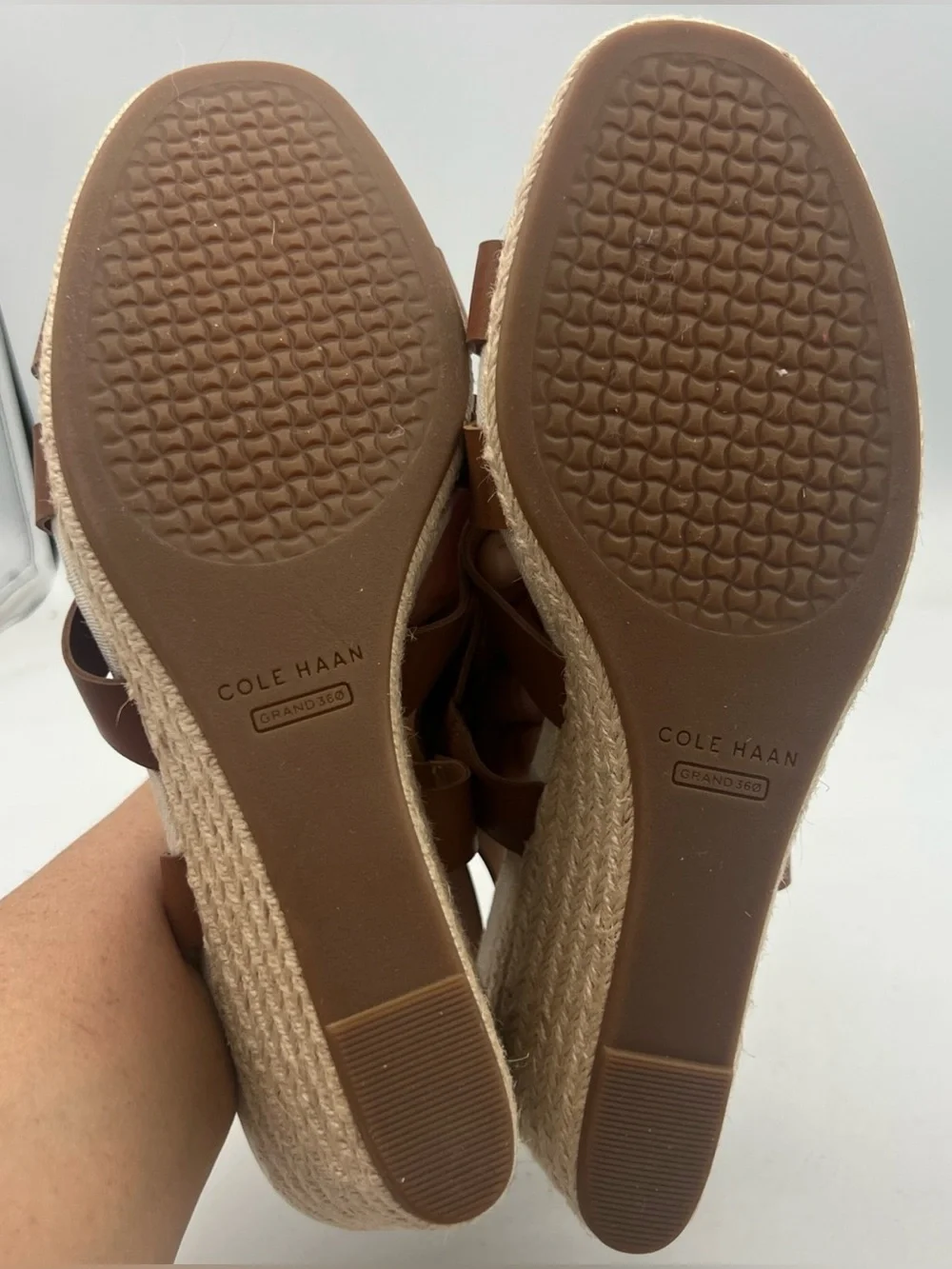 COLE HAAN Crystal Brown Espadrille Strappy Wedge Sandals Women’s Size 9 New